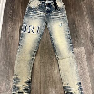 AMIRI Blue and Beige Skinny Jeans